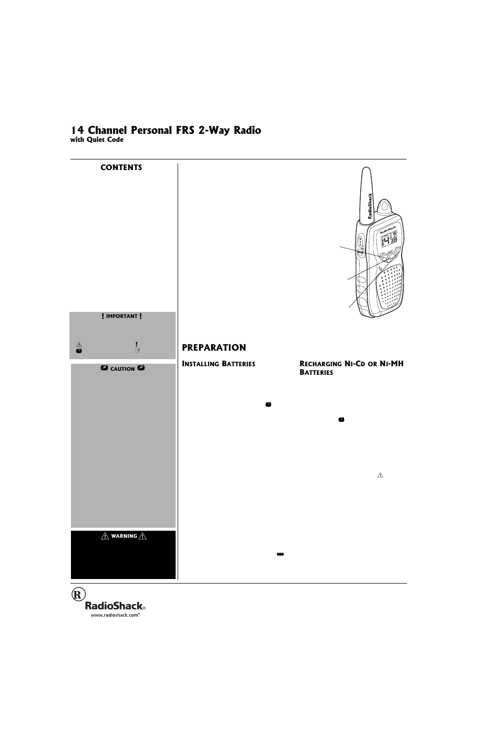 Radio Shack 21-1864 User Manual | 4 pages