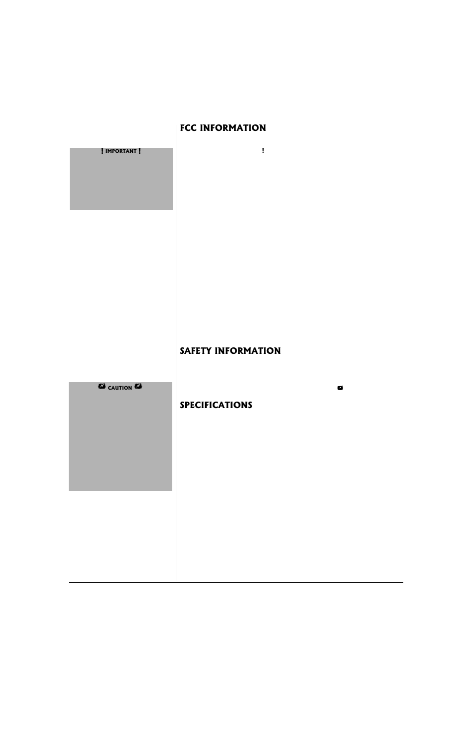 Fcc information safety information specifications | Radio Shack 21-1864 User Manual | Page 4 / 4