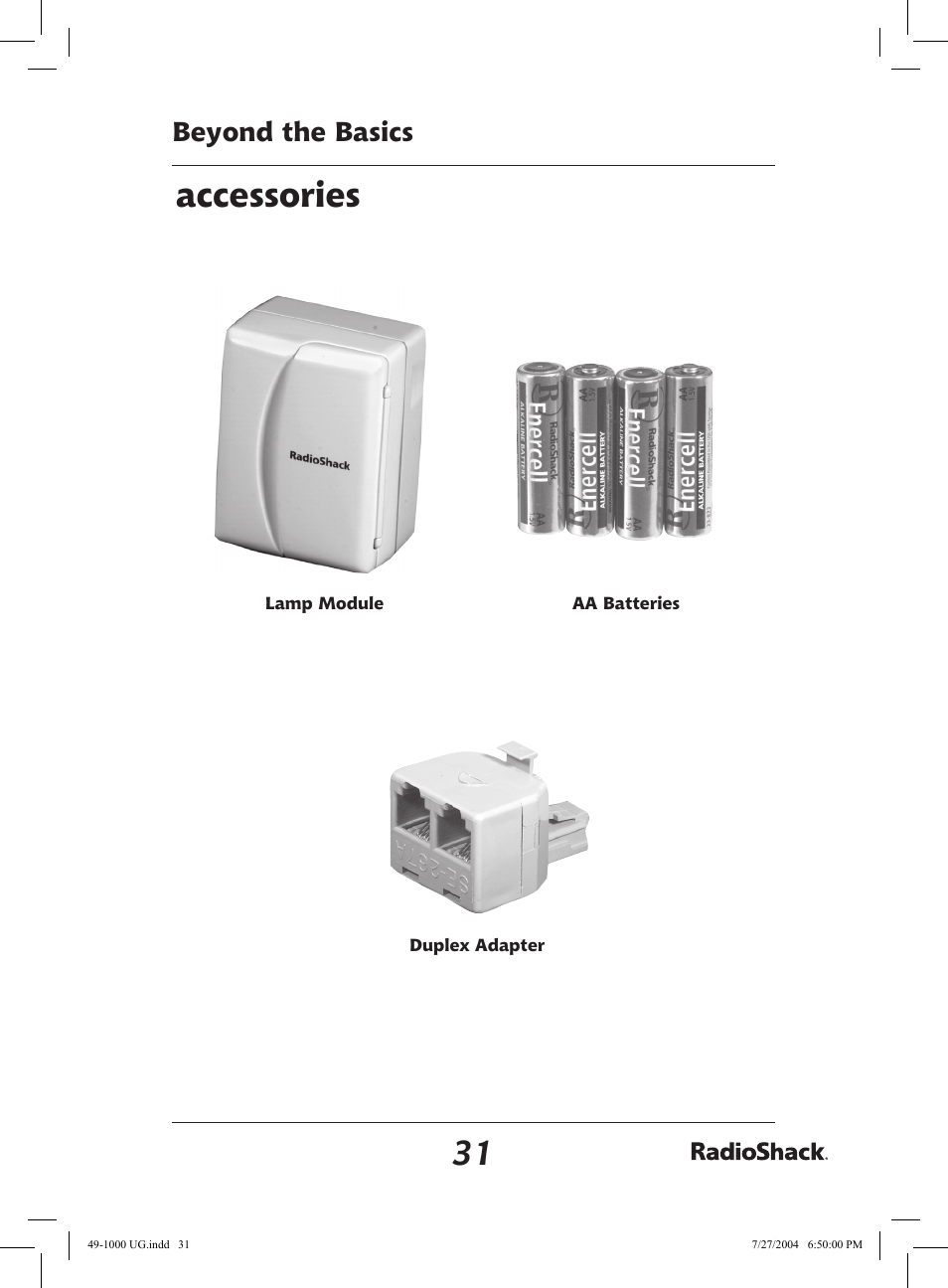 Accessories, Beyond the basics | Radio Shack 49-1000 User Manual | Page 31 / 32