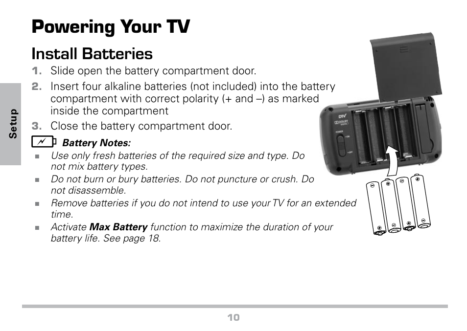 Powering your tv, Install batteries | Radio Shack 16-972 User Manual | Page 10 / 28