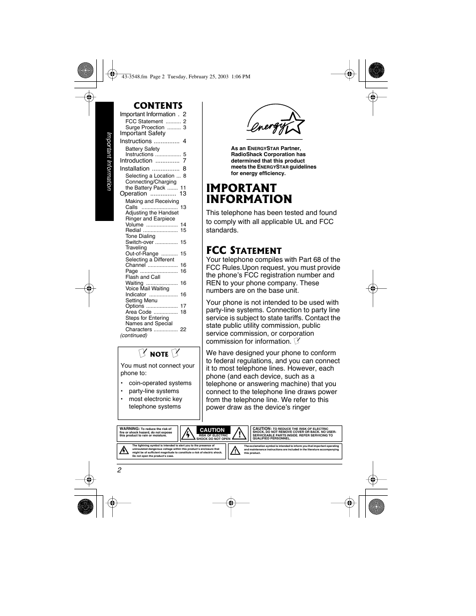 Radio Shack 43-3548 User Manual | Page 2 / 36