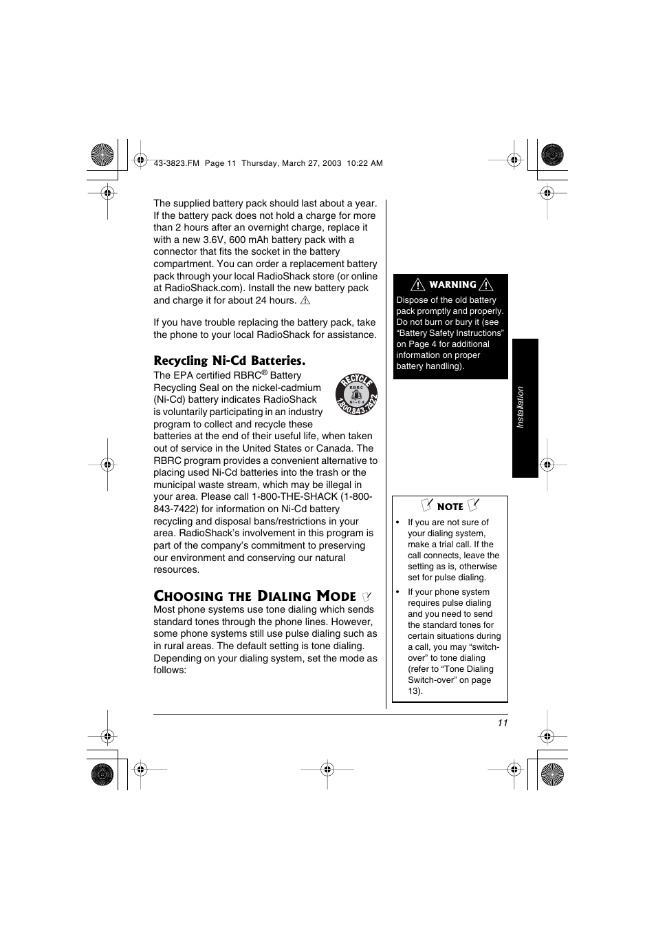 Radio Shack 43-3823 User Manual | Page 11 / 40