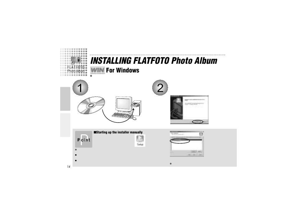 Installing flatfoto photo album, For windows | Radio Shack FLATFOTO B-020405 User Manual | Page 14 / 52