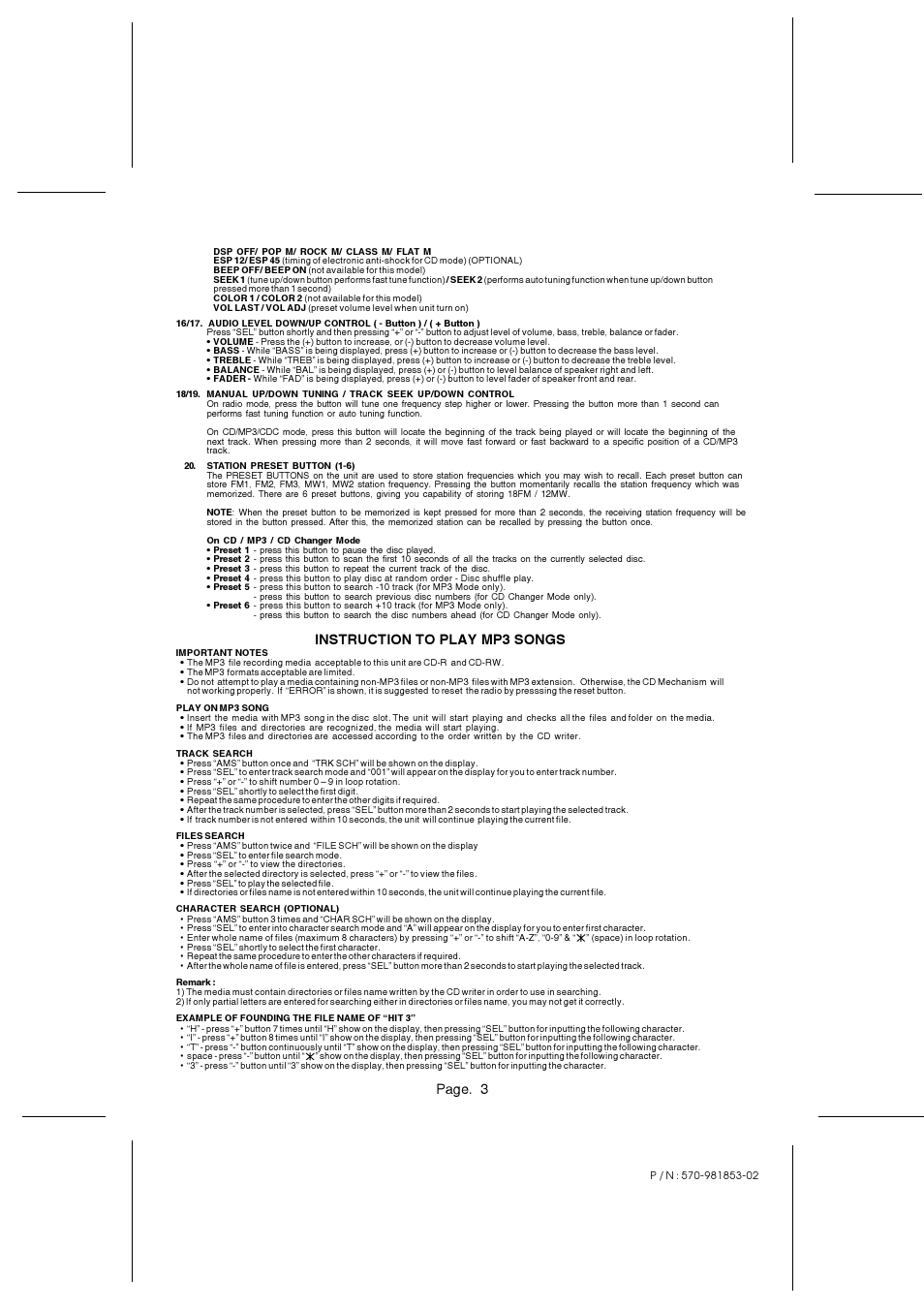 Page. 3, Instruction to play mp3 songs | Radio Shack PLCD58MP3 User Manual | Page 3 / 4