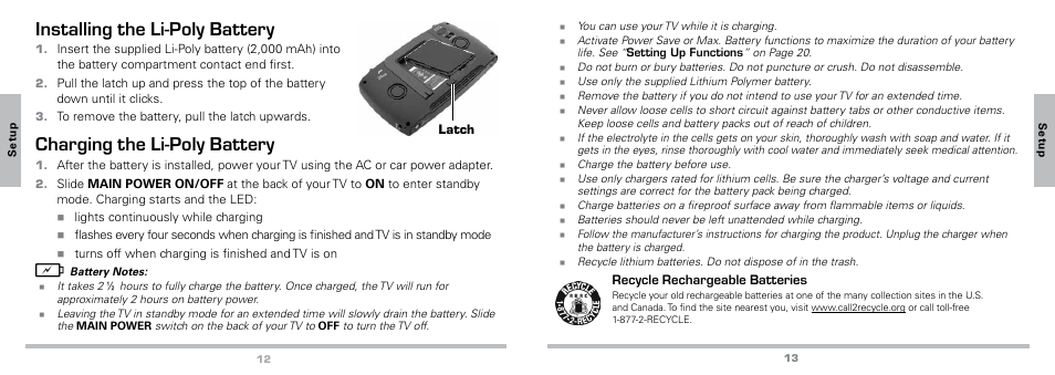 Installing the li-poly battery, Charging the li-poly battery | Radio Shack Auvio 16-923 User Manual | Page 7 / 19