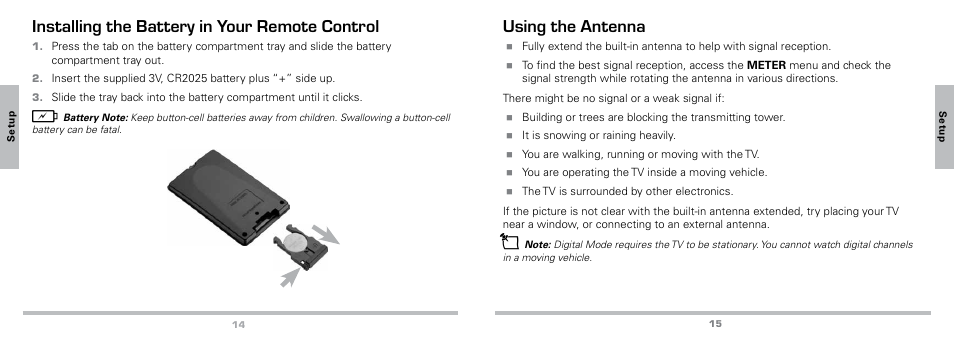 Replacing the battery in your remote control, Using the antenna, Installing the battery in your remote control | Radio Shack Auvio 16-923 User Manual | Page 8 / 19