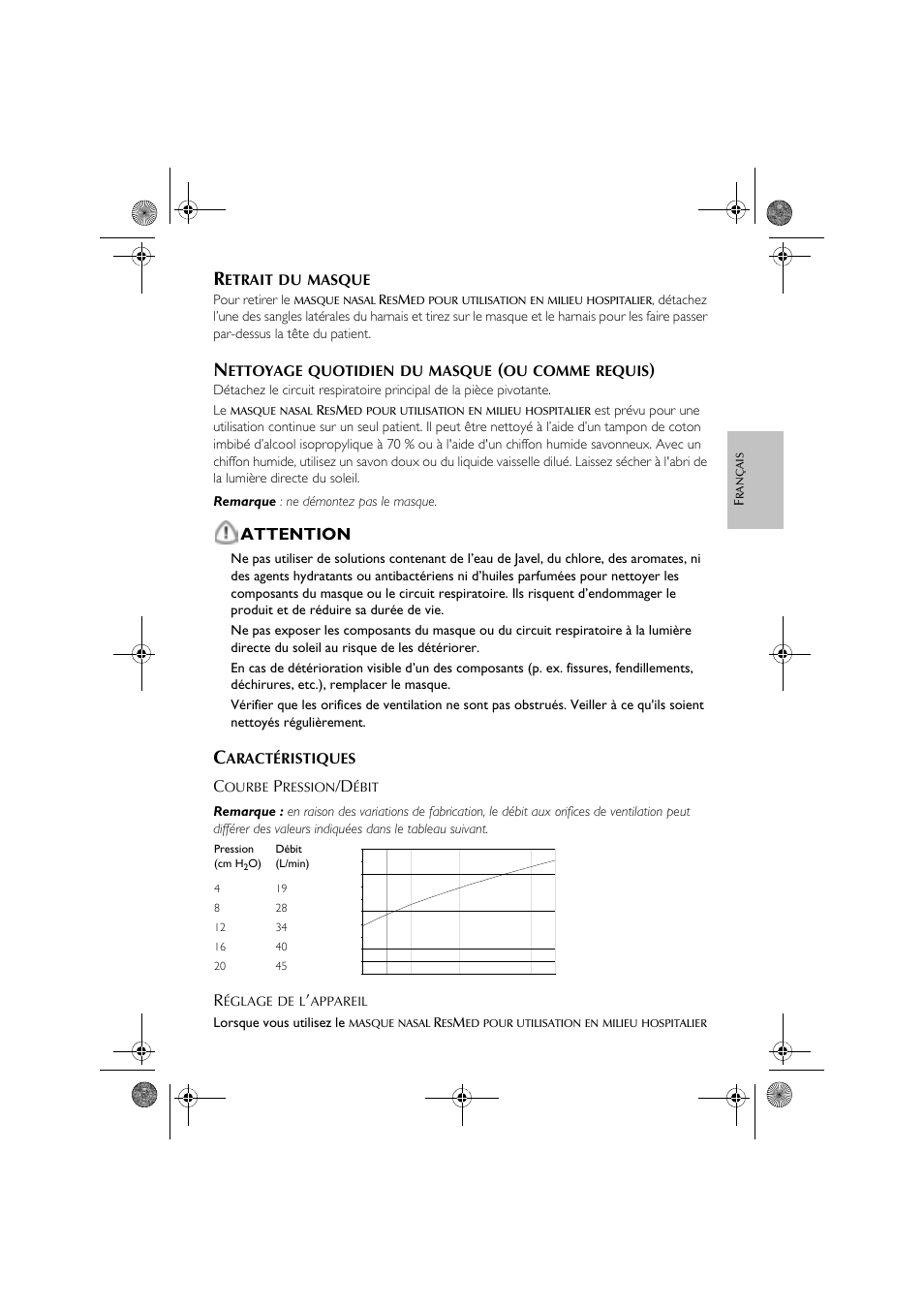 Attention, Etrait, Masque | Ettoyage, Quotidien, Comme, Requis, Aractéristiques | ResMed CPAP User Manual | Page 11 / 34