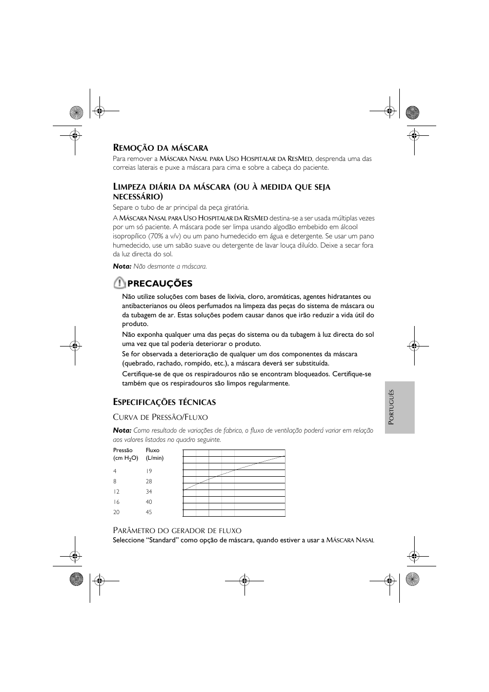 Precauções | ResMed CPAP User Manual | Page 23 / 34