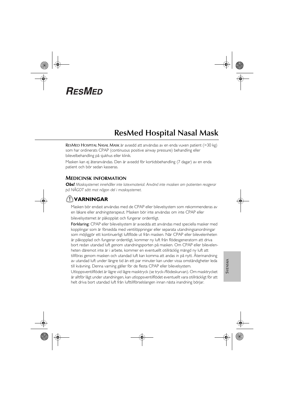 Resmed hospital nasal mask | ResMed CPAP User Manual | Page 25 / 34