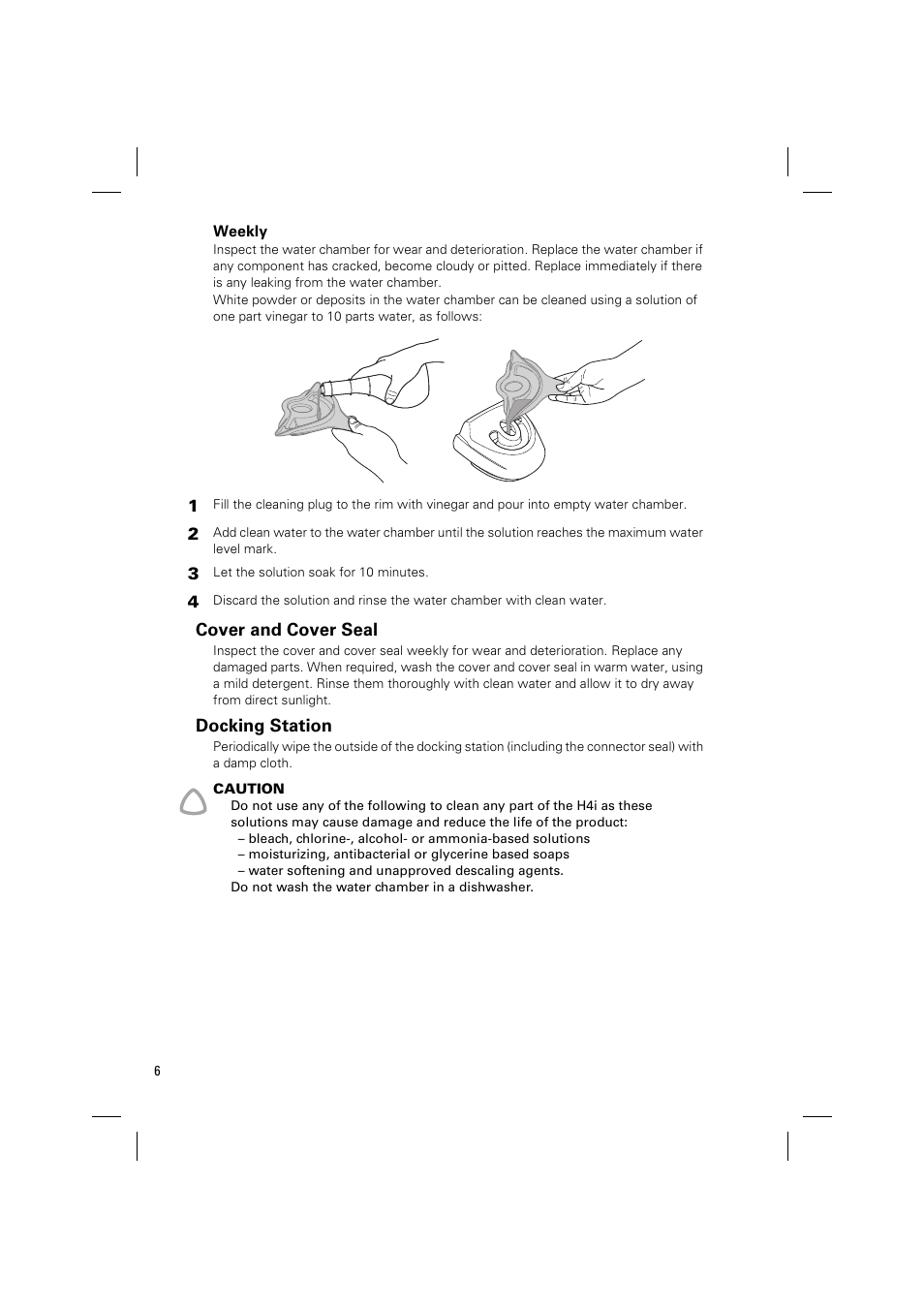 Weekly, Cover and cover seal, Docking station | ResMed H4i User Manual | Page 8 / 14