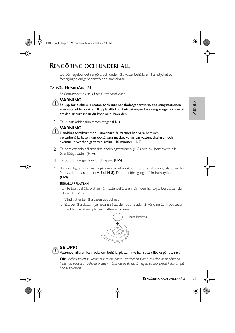 Engöring, Underhåll | ResMed Humidifier User Manual | Page 36 / 109
