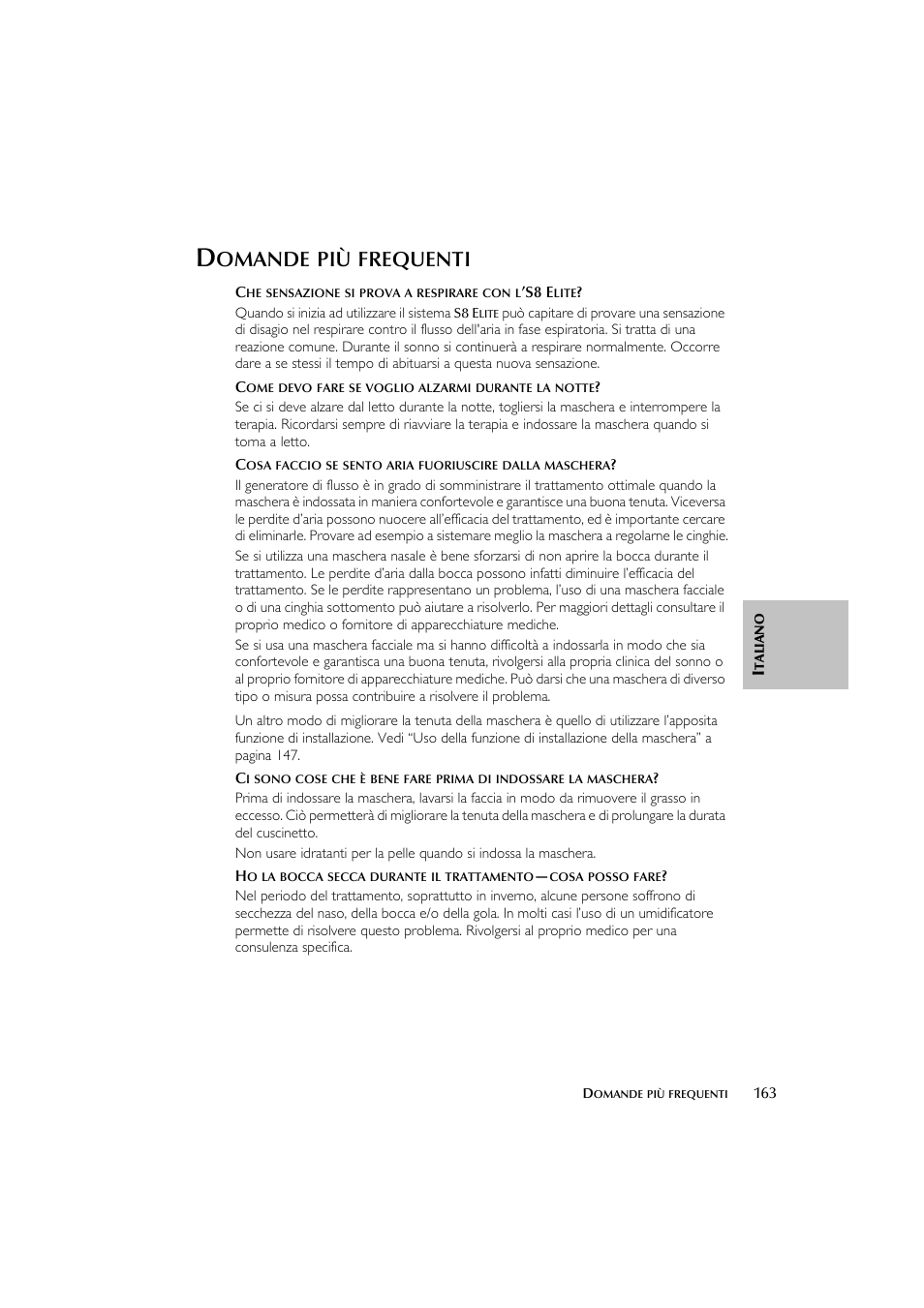 Omande, Frequenti | ResMed Flow Generator S8 Elite System User Manual | Page 167 / 314