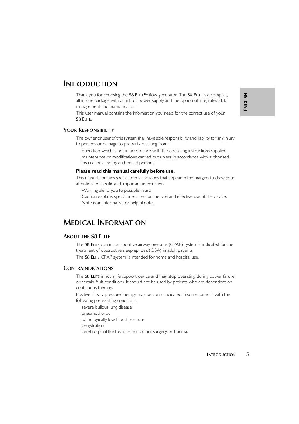 Ntroduction, Edical, Nformation | ResMed Flow Generator S8 Elite System User Manual | Page 9 / 314