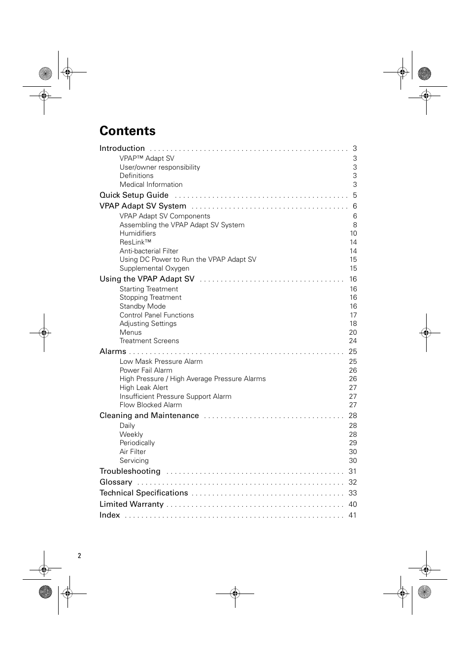 ResMed Flow Generator VPAP Adapt SV User Manual | Page 2 / 42