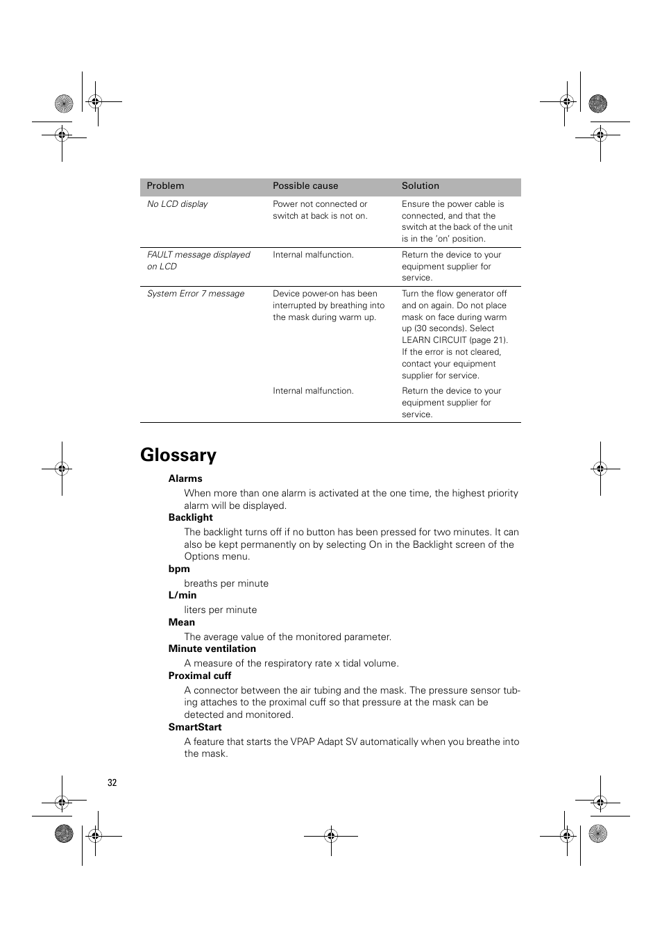 Glossary | ResMed Flow Generator VPAP Adapt SV User Manual | Page 32 / 42