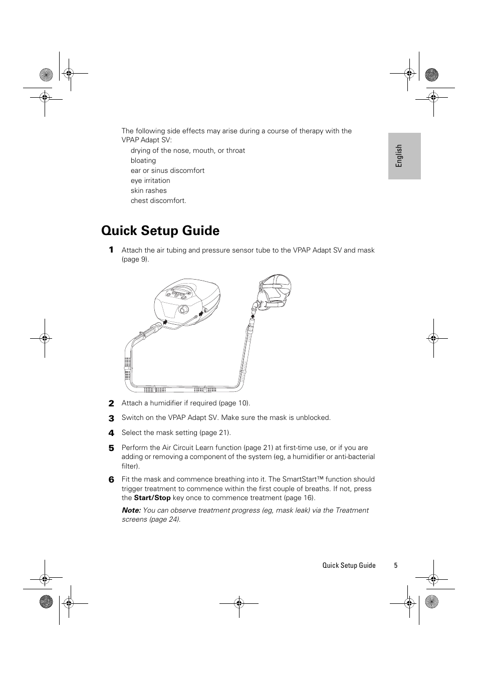 Quick setup guide | ResMed Flow Generator VPAP Adapt SV User Manual | Page 5 / 42