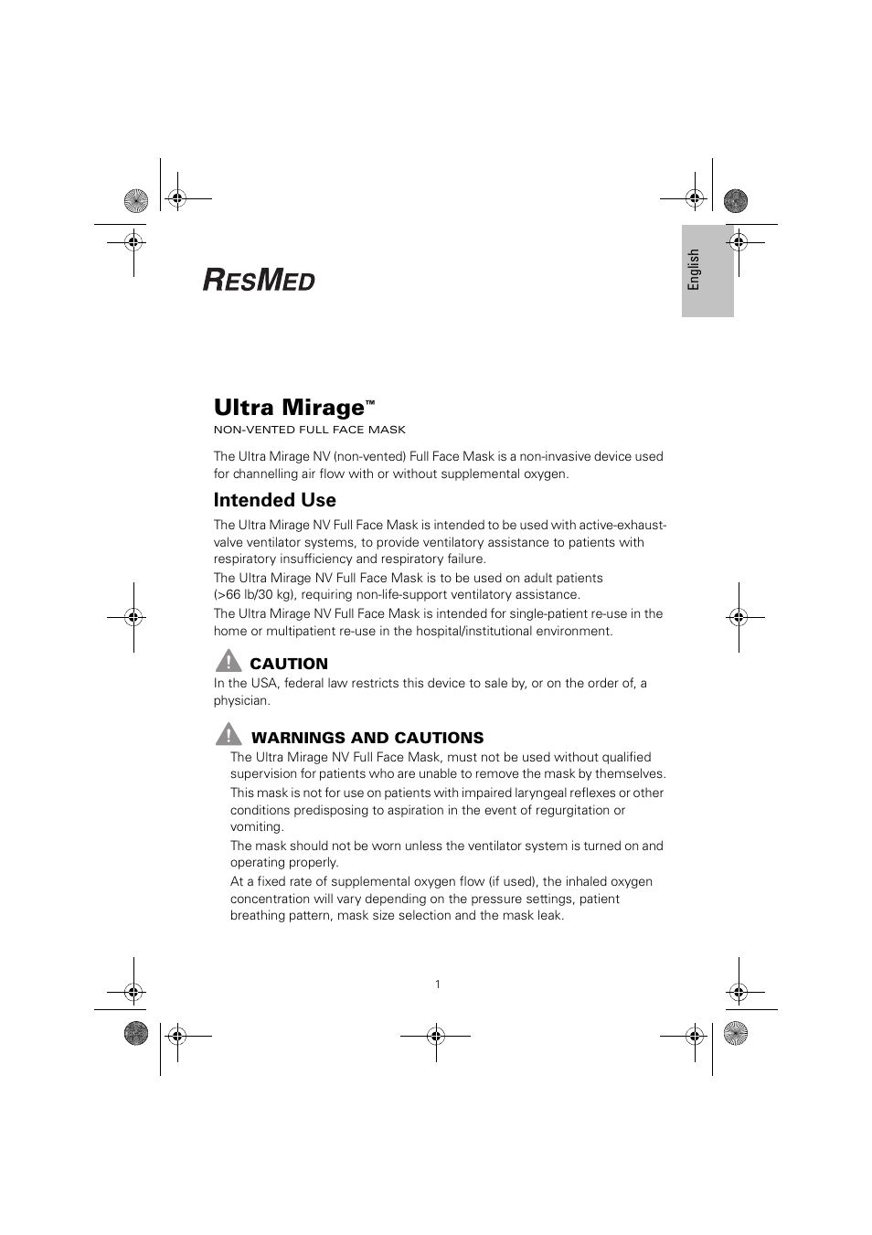 608140r2.pdf, Ultra mirage, Intended use | ResMed ULTRAMIRAGE 608140/20611 User Manual | Page 5 / 44