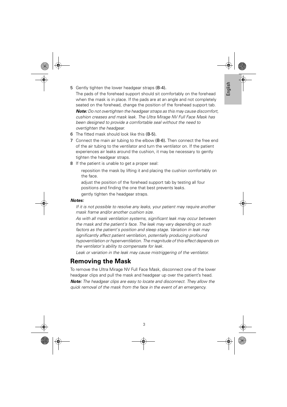 Removing the mask | ResMed ULTRAMIRAGE 608140/20611 User Manual | Page 7 / 44