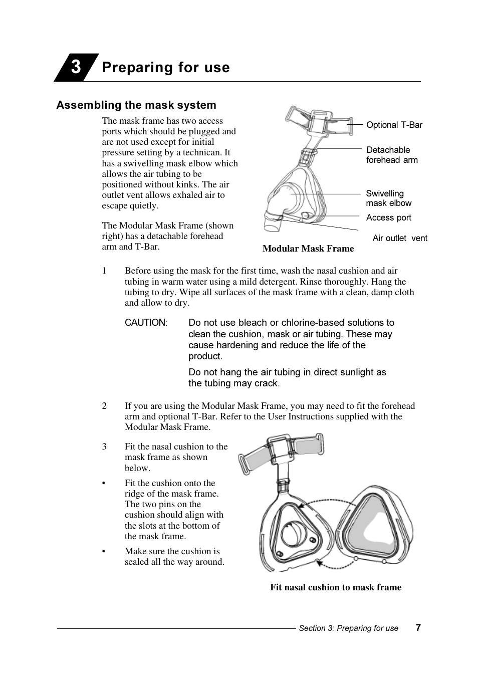 Preparing for use | ResMed Sullivan Comfort User Manual | Page 7 / 26