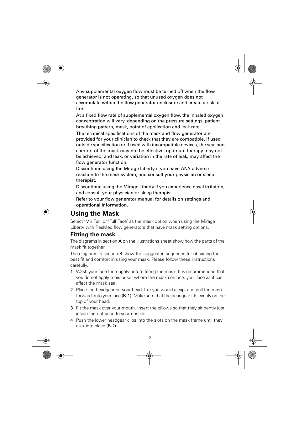 Using the mask, Fitting the mask | ResMed MIRAGE LIBERTY 61850/2 User Manual | Page 6 / 14