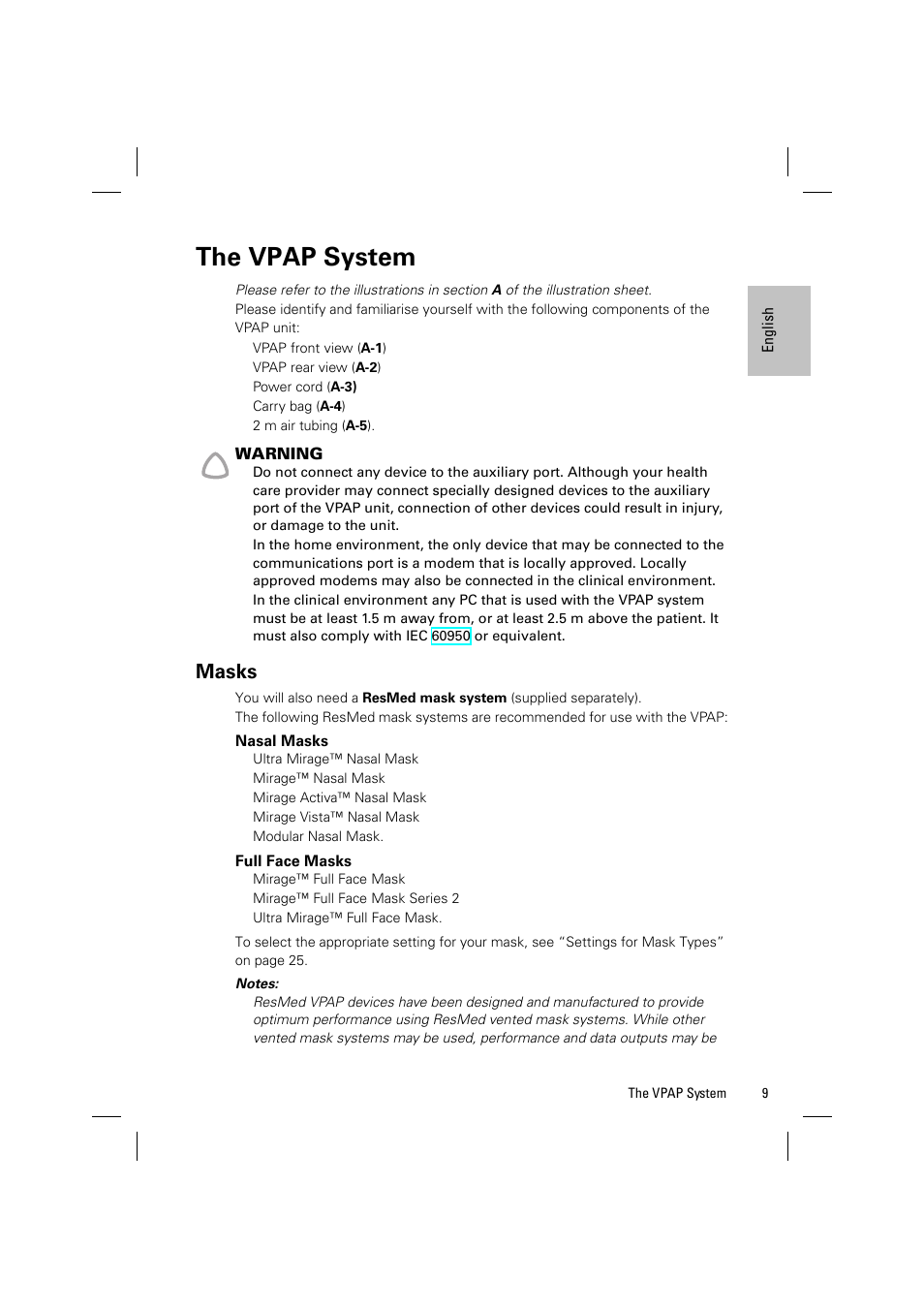 The vpap system, Masks | ResMed VPAP III & III ST User Manual | Page 15 / 348
