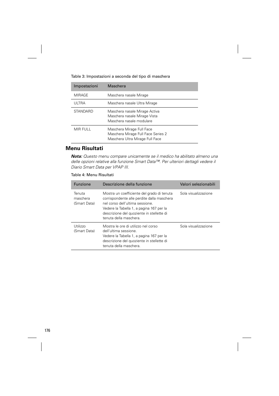 Menu risultati | ResMed VPAP III & III ST User Manual | Page 182 / 348