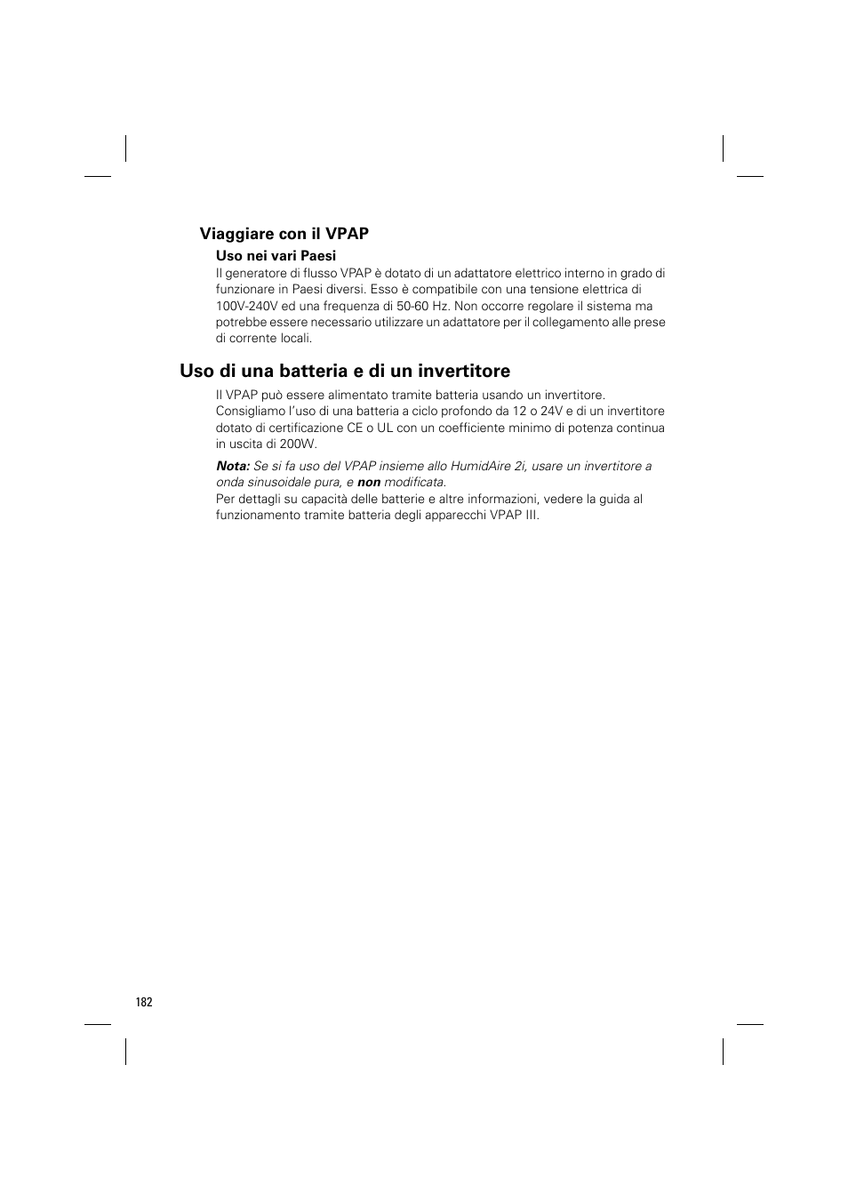 Uso di una batteria e di un invertitore | ResMed VPAP III & III ST User Manual | Page 188 / 348