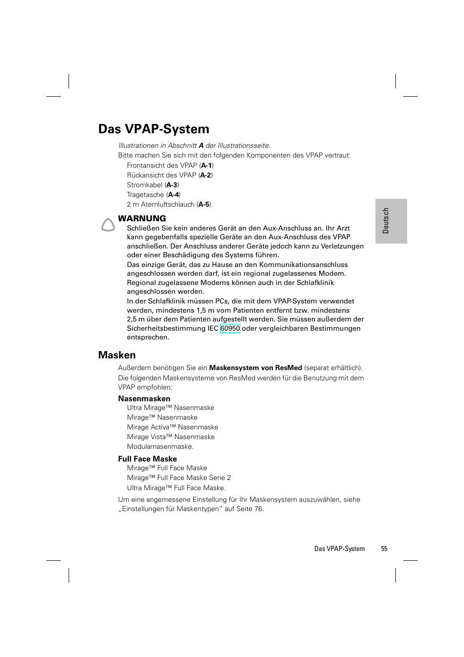 Das vpap-system, Masken | ResMed VPAP III & III ST User Manual | Page 61 / 348