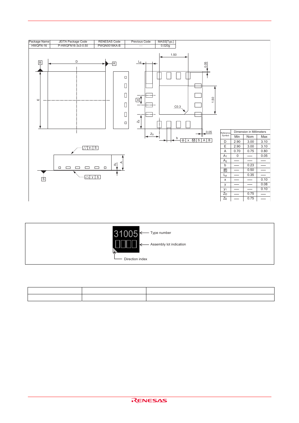 Package dimensions, Marking, Ordering information | Renesas HA31005ANP User Manual | Page 7 / 8