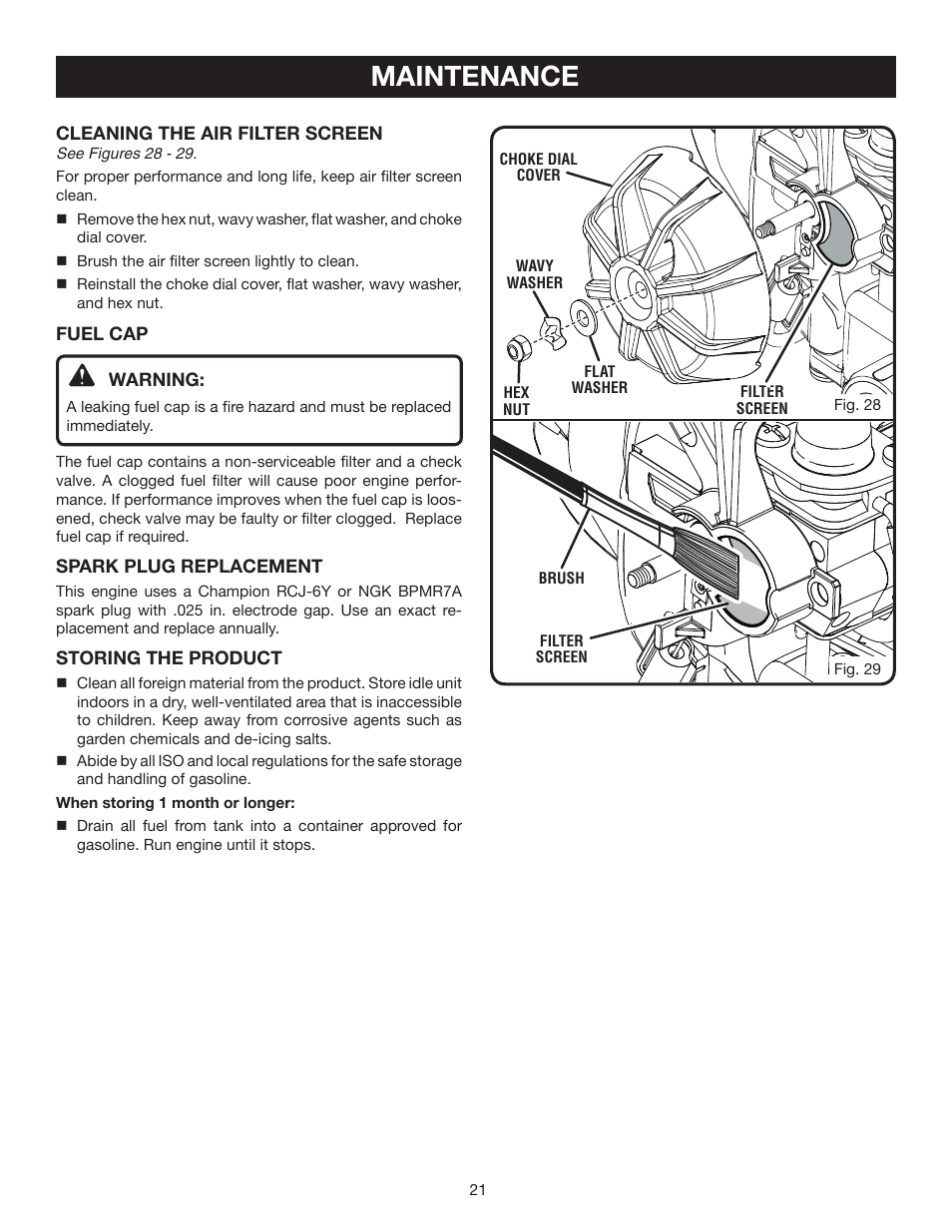 Maintenance | Ryobi CS30 RY30524 User Manual | Page 21 / 26