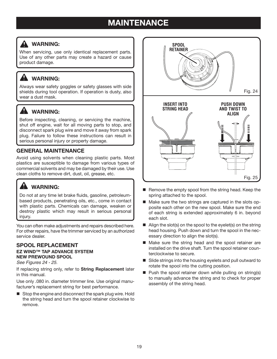 Maintenance | Ryobi RY30542 User Manual | Page 19 / 26