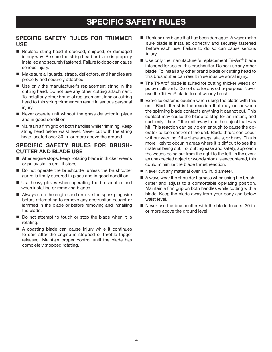 Specific safety rules | Ryobi RY30542 User Manual | Page 4 / 26