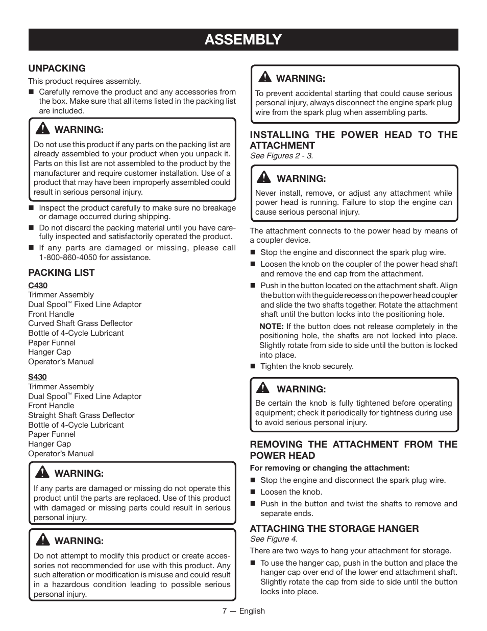 Assembly | Ryobi S430 RY34441 User Manual | Page 11 / 56