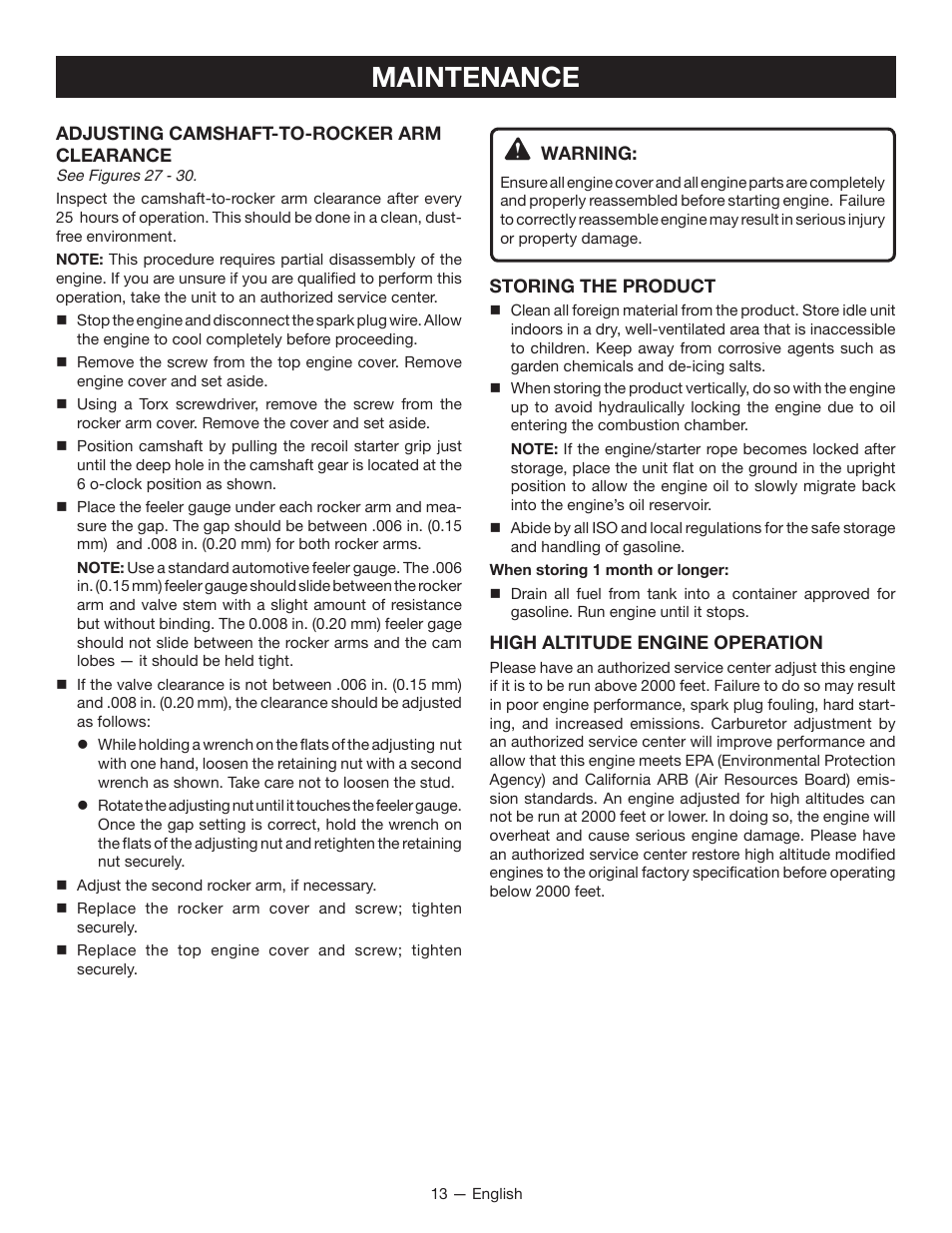Maintenance | Ryobi S430 RY34441 User Manual | Page 17 / 56