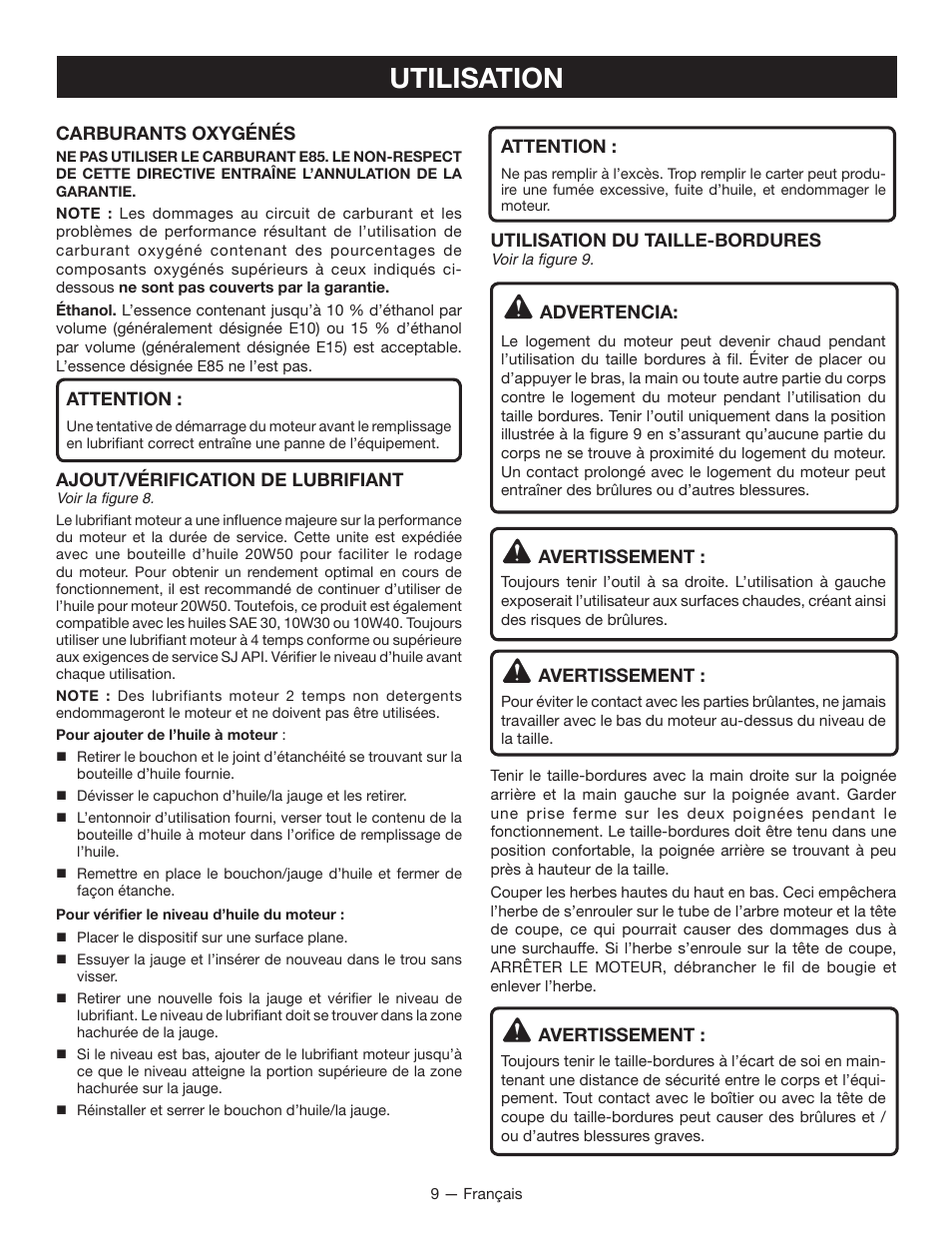 Utilisation | Ryobi S430 RY34441 User Manual | Page 29 / 56