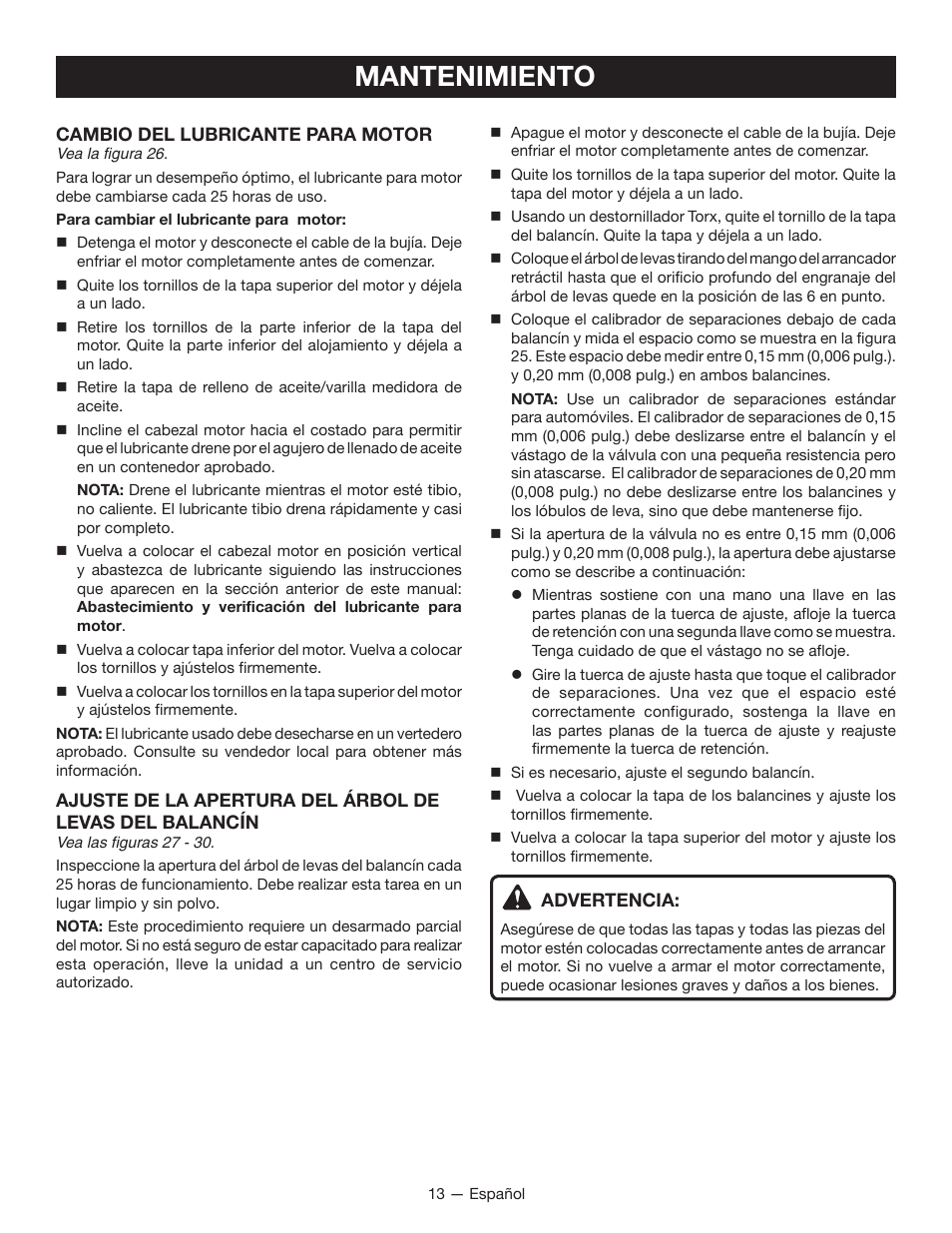Mantenimiento | Ryobi S430 RY34441 User Manual | Page 49 / 56