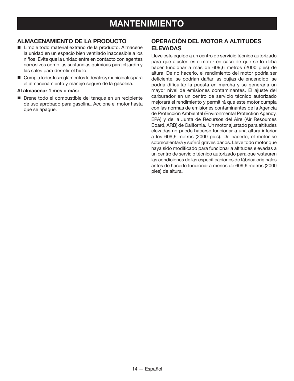 Mantenimiento | Ryobi S430 RY34441 User Manual | Page 50 / 56