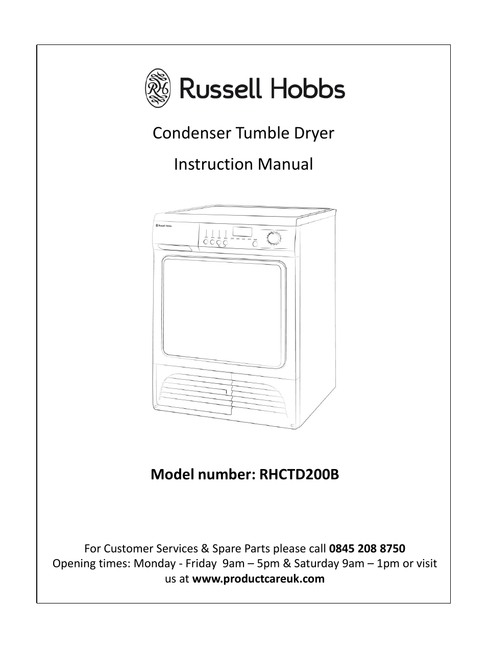 RUSSELL HOBBS Condenser Tumble Dryer RHCTD200B User Manual | 24 pages