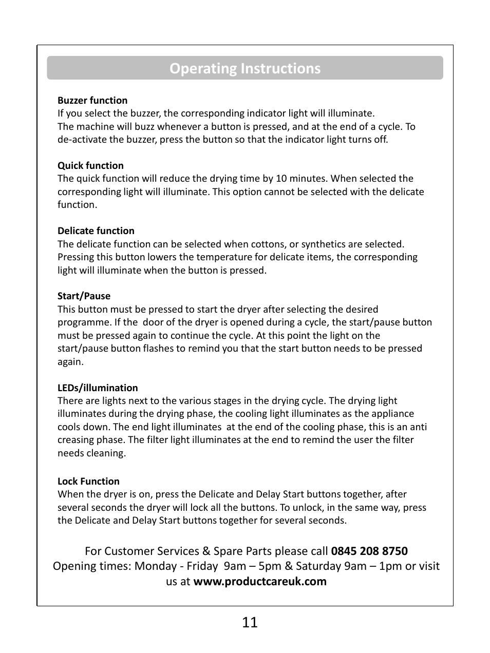 Operating instructions | RUSSELL HOBBS Condenser Tumble Dryer RHCTD200B User Manual | Page 13 / 24