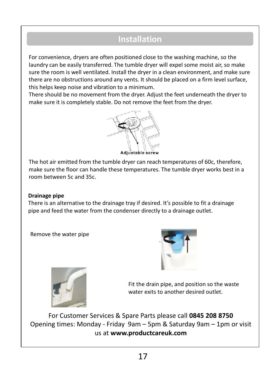 Installation | RUSSELL HOBBS Condenser Tumble Dryer RHCTD200B User Manual | Page 19 / 24