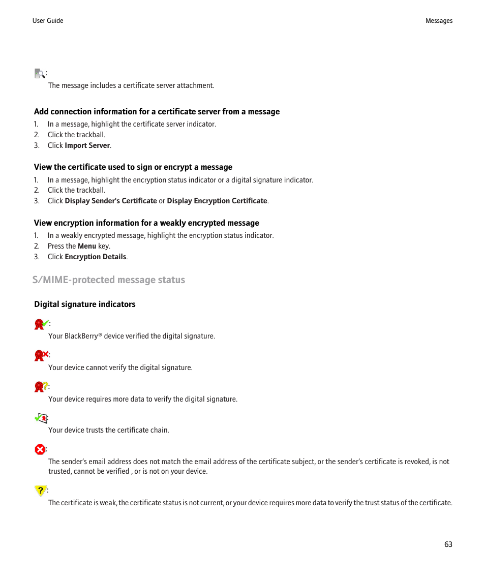 S/mime-protected message status | Blackberry 9000 User Manual | Page 65 / 275