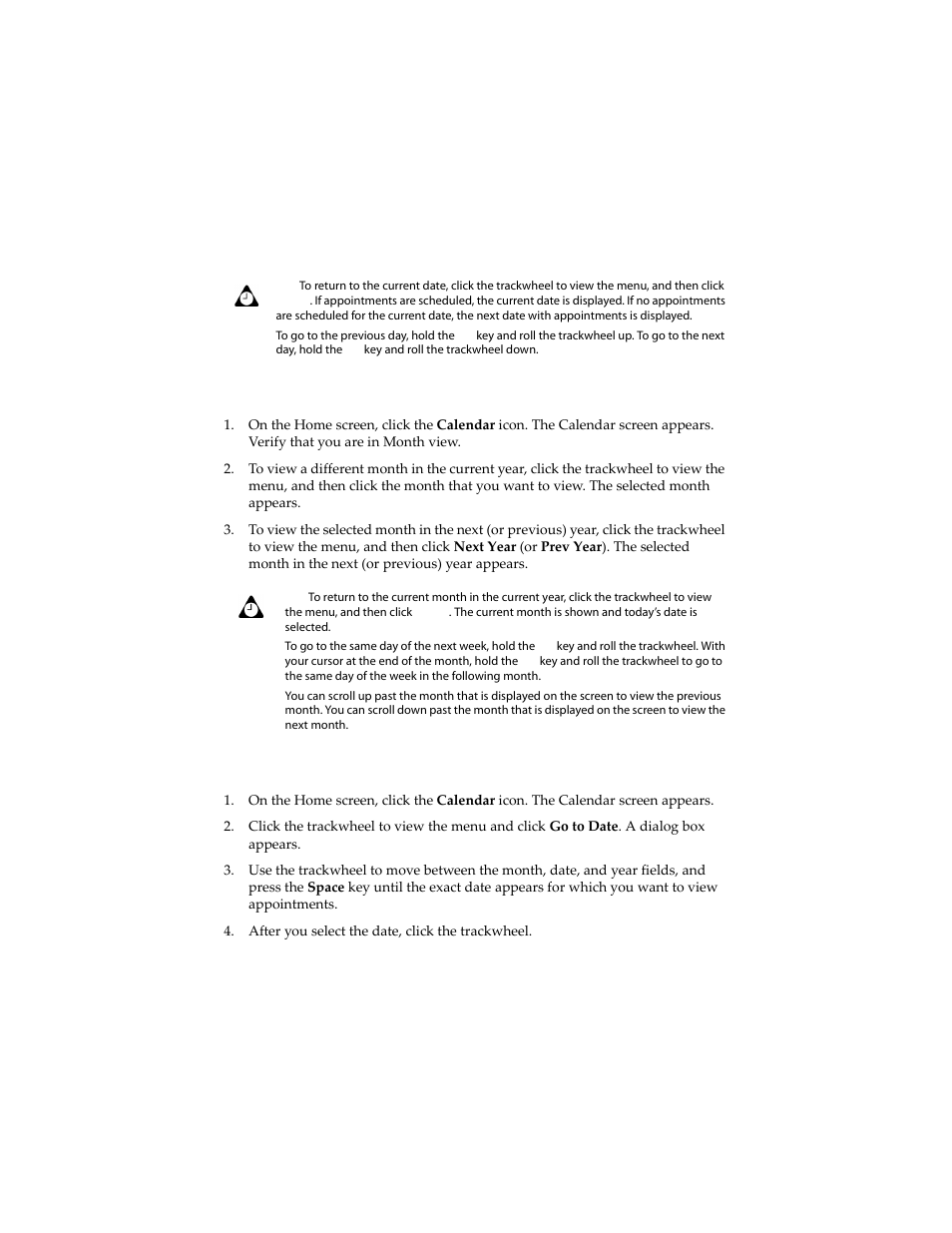 To navigate in month view, To navigate to a specific date | Blackberry 6210 User Manual | Page 212 / 311