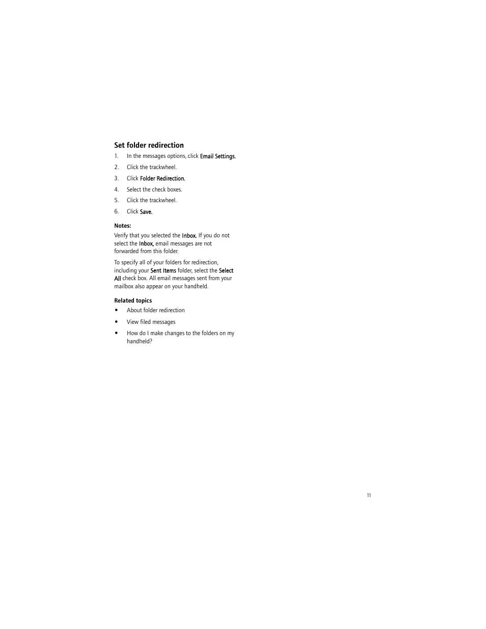 Set folder redirection | Blackberry 6750 User Manual | Page 11 / 130