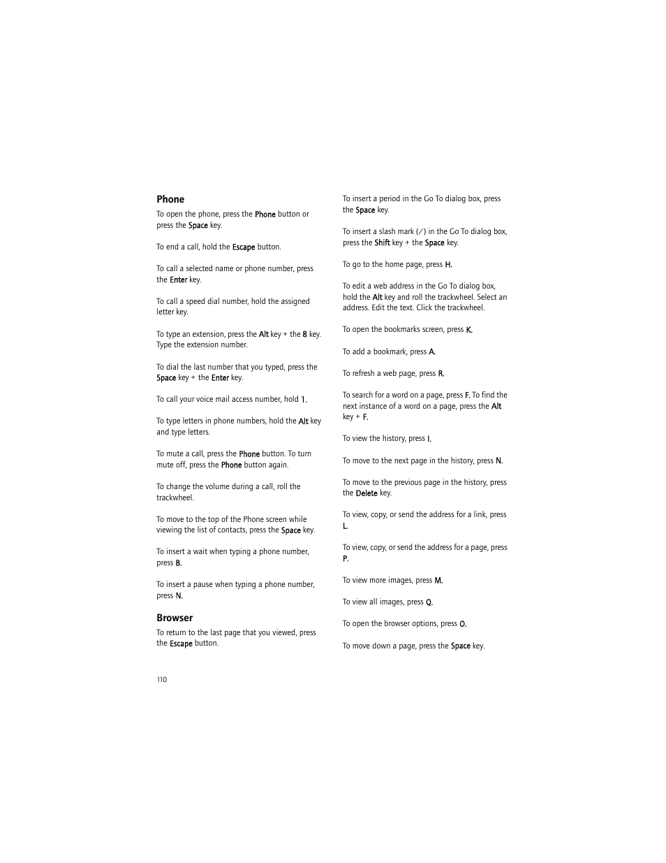 Phone, Browser | Blackberry 6750 User Manual | Page 110 / 130