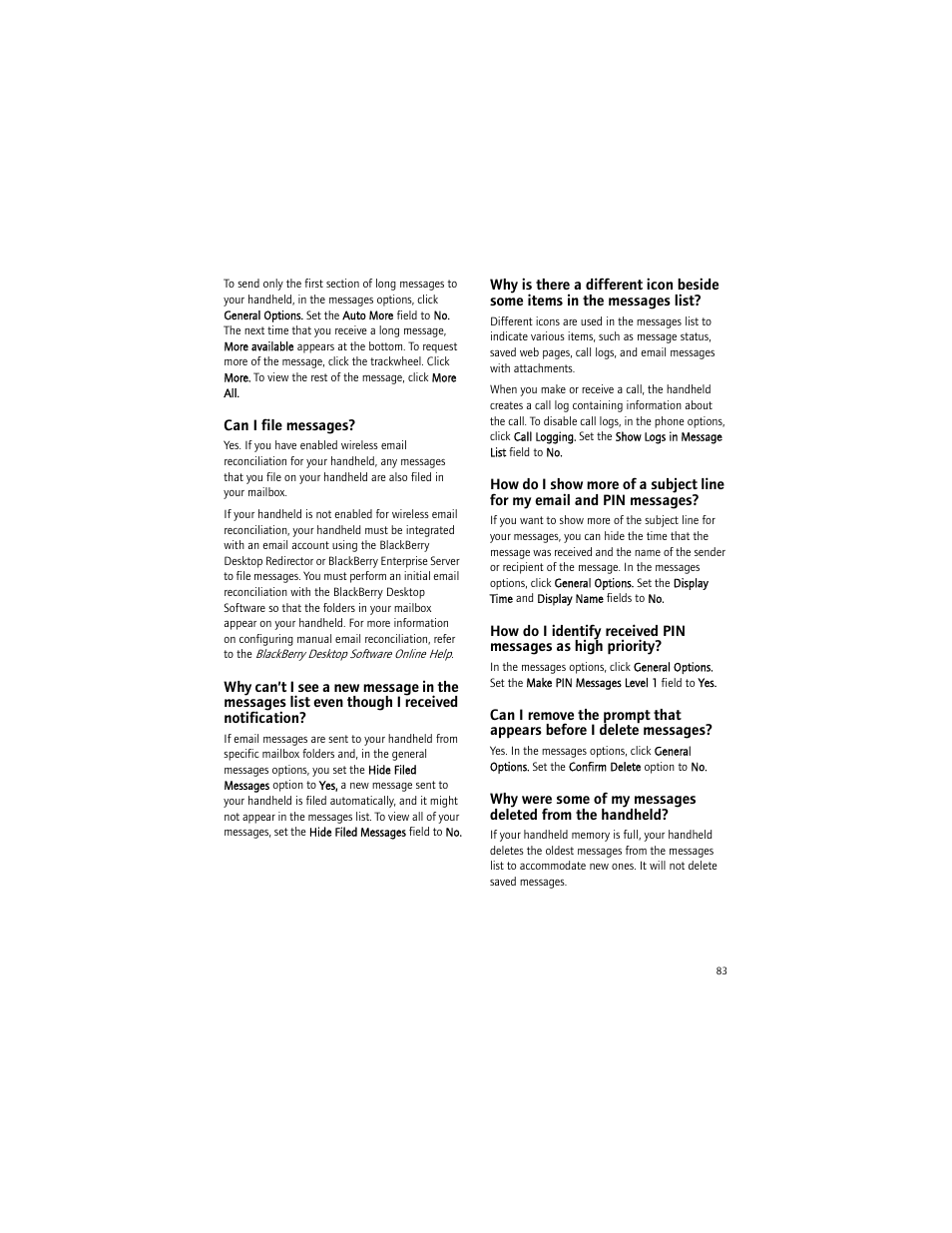 Can i file messages | Blackberry 6750 User Manual | Page 83 / 130