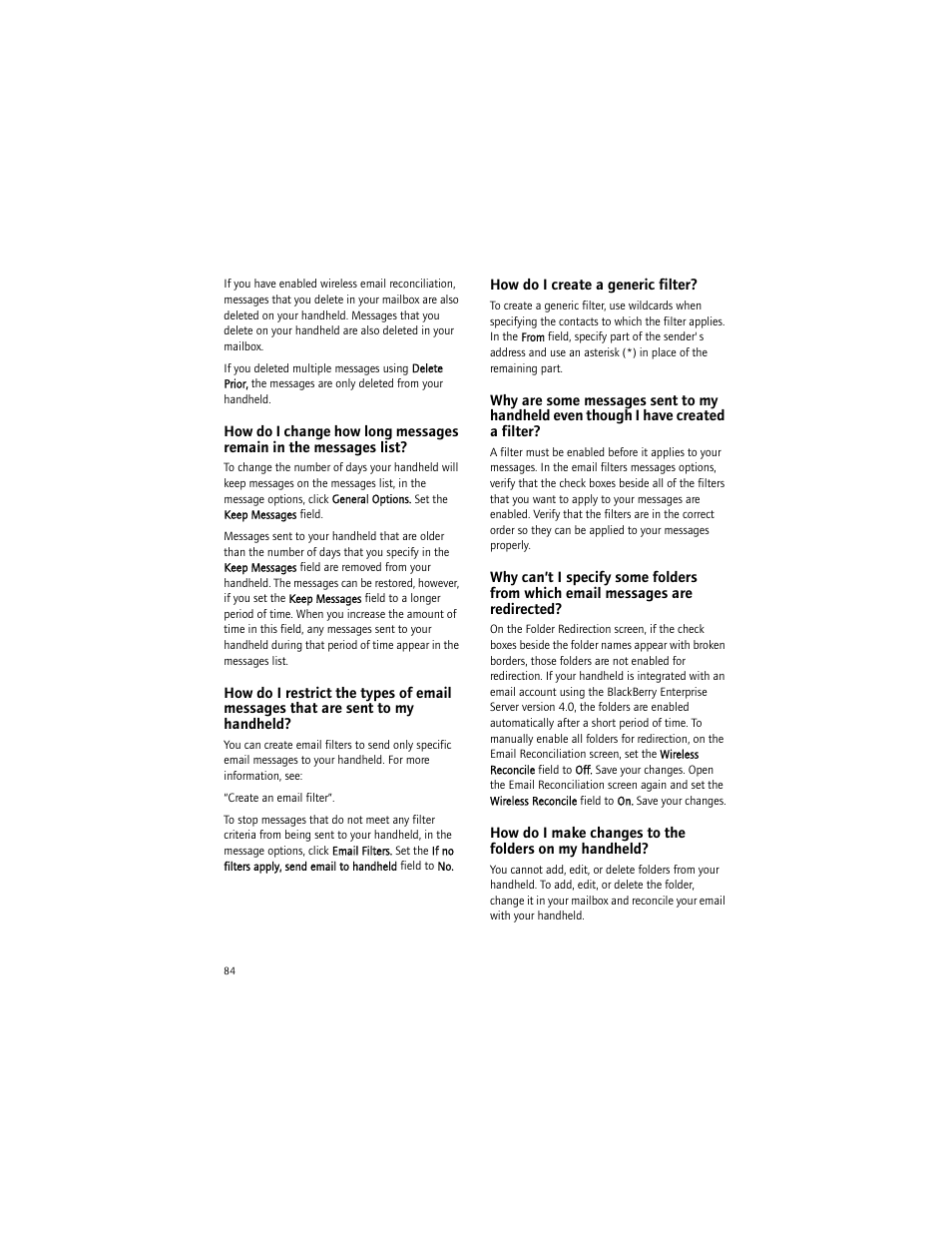 How do i create a generic filter | Blackberry 6750 User Manual | Page 84 / 130