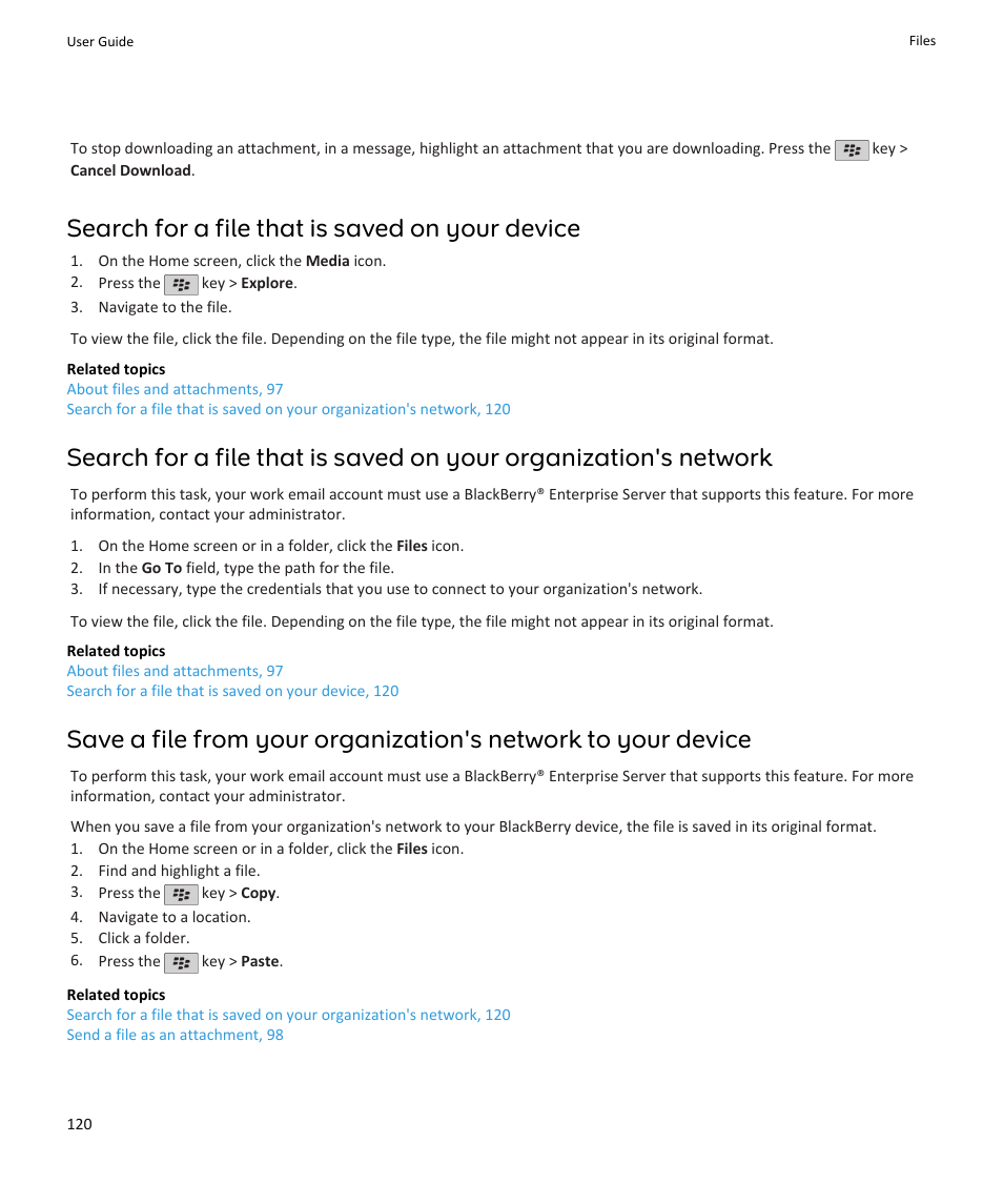 Search for a file that is saved on your device | Blackberry PEARL 9105 User Manual | Page 122 / 325