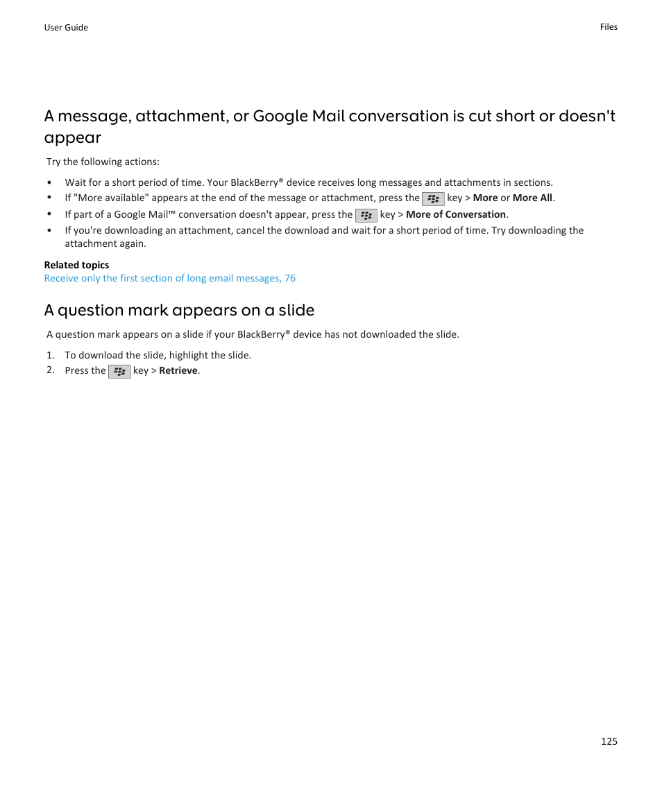 A question mark appears on a slide | Blackberry PEARL 9105 User Manual | Page 127 / 325