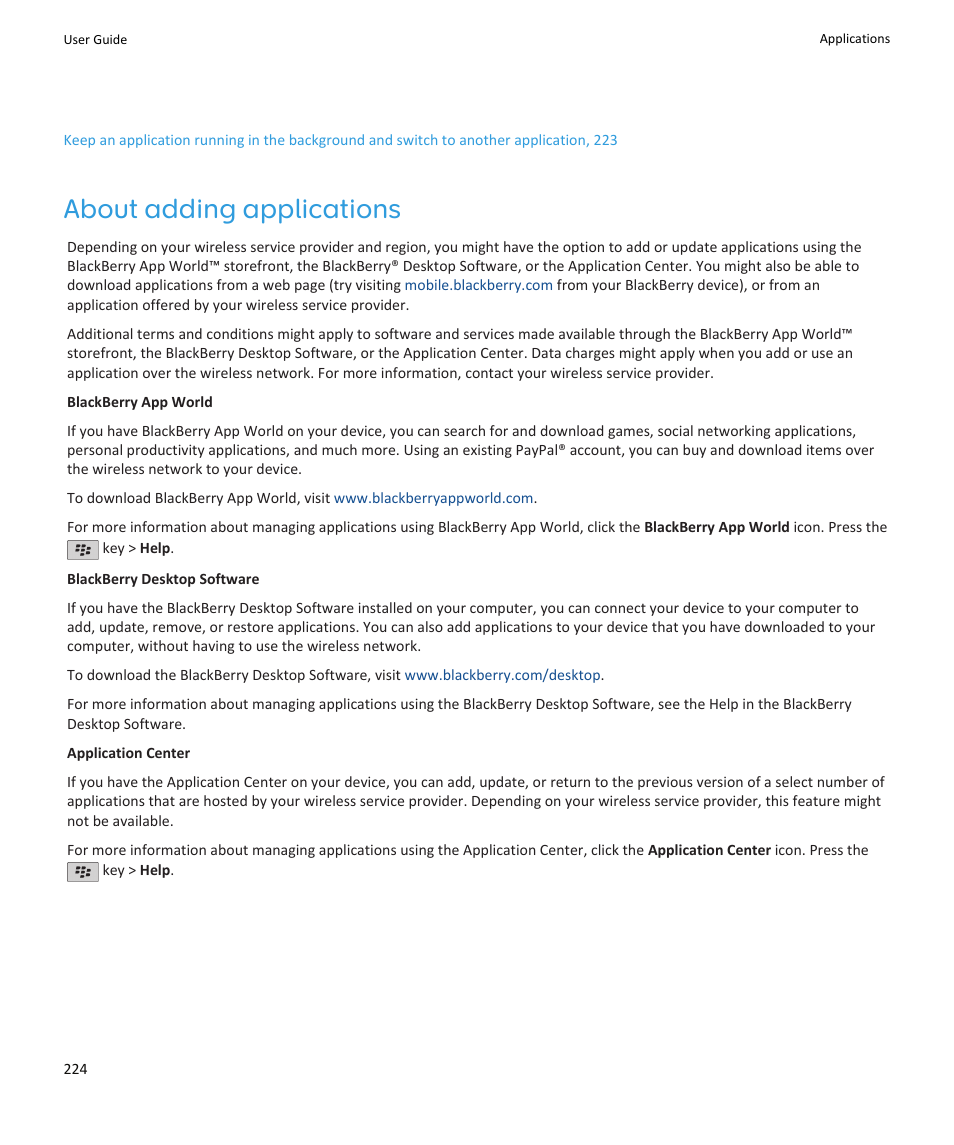 About adding applications | Blackberry PEARL 9105 User Manual | Page 226 / 325