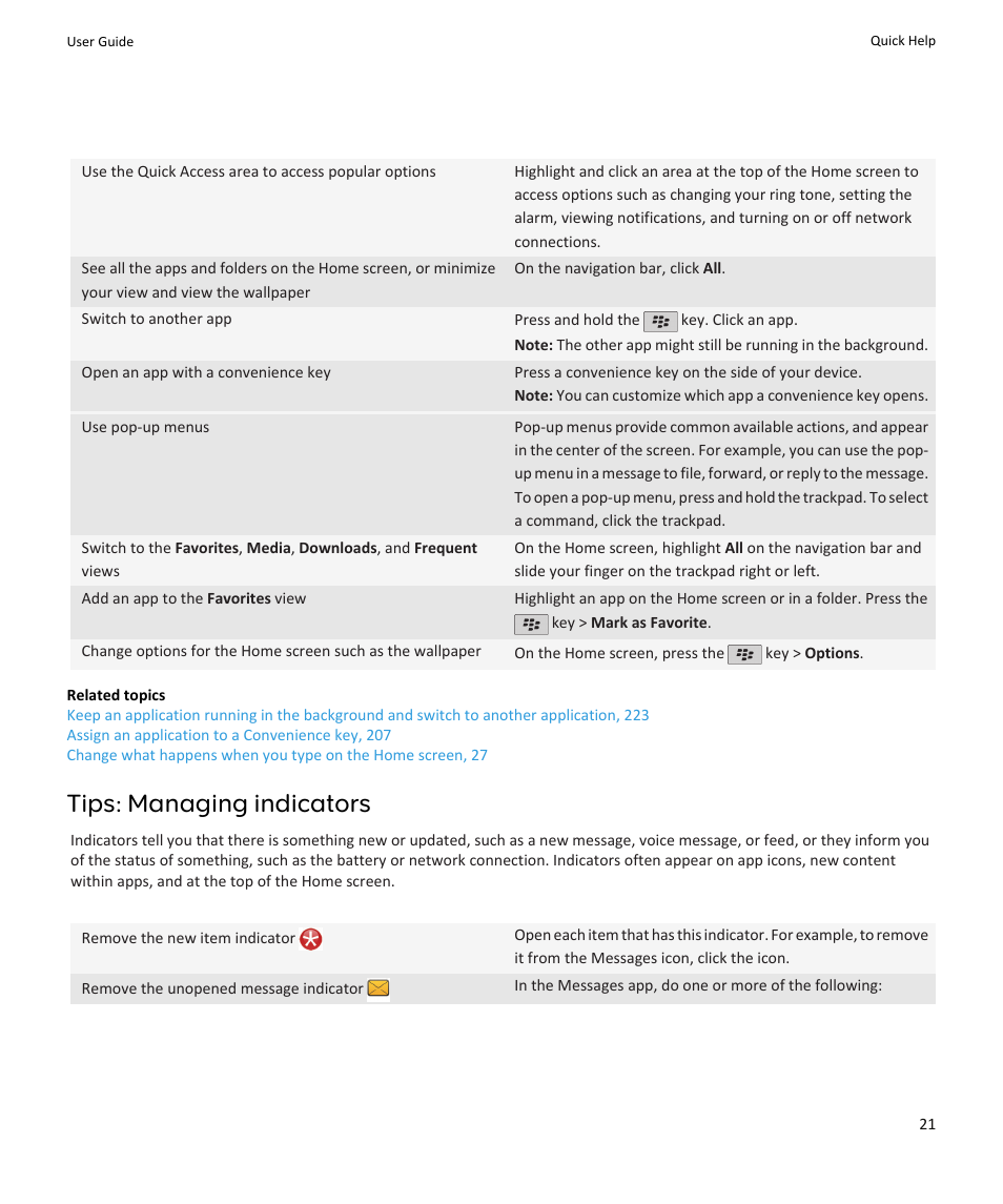 Tips: managing indicators | Blackberry PEARL 9105 User Manual | Page 23 / 325